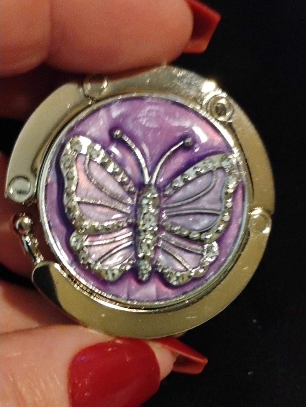 Purse Hook 3D Butterfly In Silver And Purple Nip